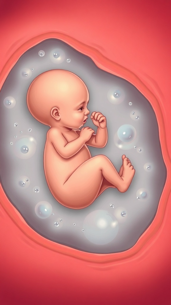8-Week Fetal Development Overview An 8-week old fetus in the womb with developing limbs and facial features.